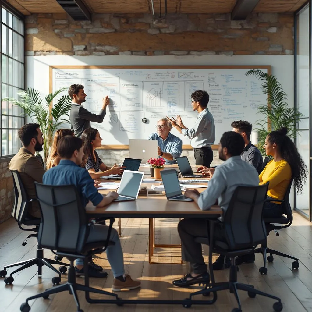 Equipo de consultores en una sesión de lluvia de ideas