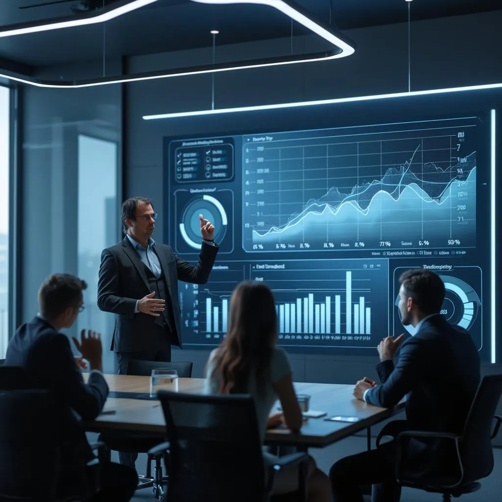 Consultor presentando resultados a un cliente