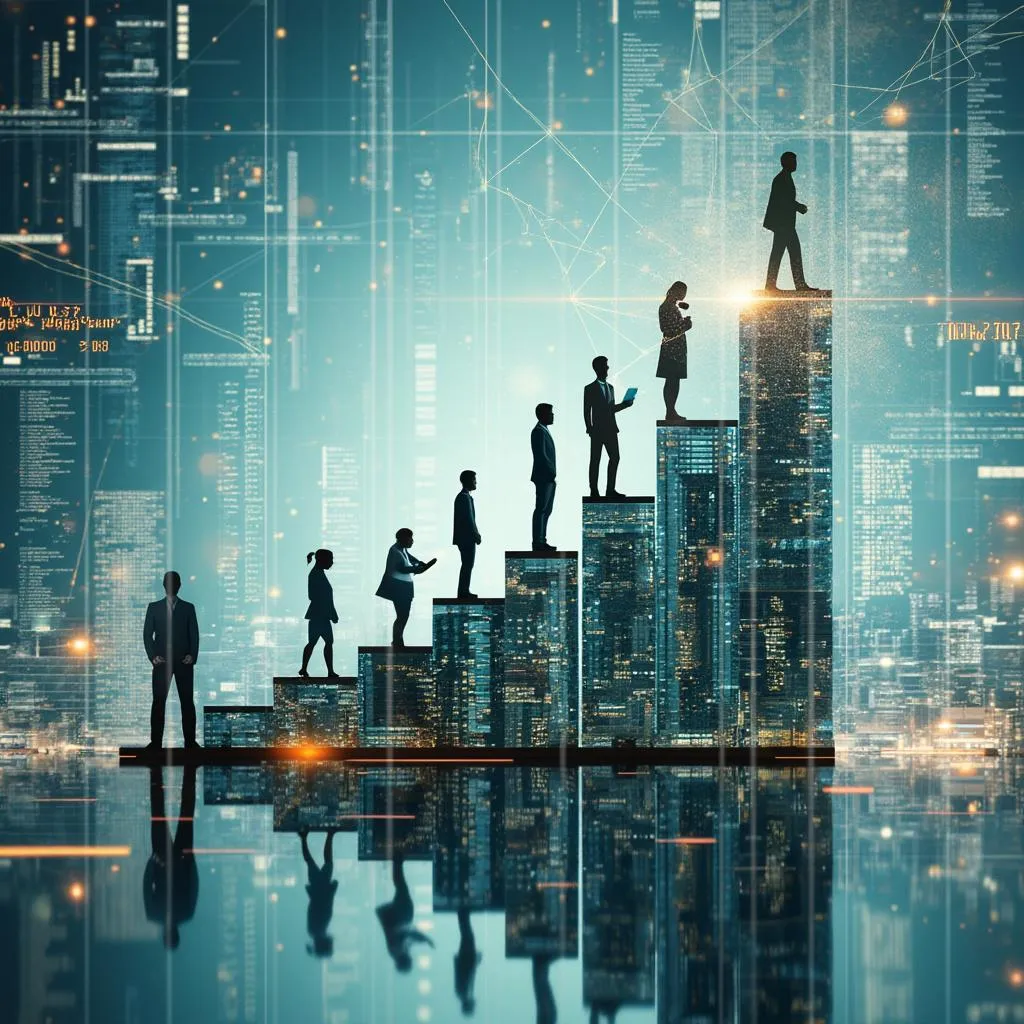 Collage simbólico representando la evolución de la consultoría de negocios